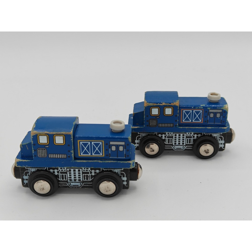 Blue Wooden Diesel Engine Train Locomotives Magnetic‎ 2 Piece Set Compatible